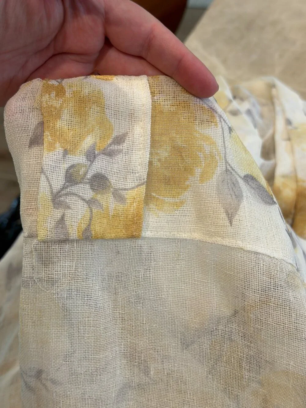 Ralph Lauren Belleisle Back Tab Window Panel Drapes 50 x 96 Floral Yellow Sheer